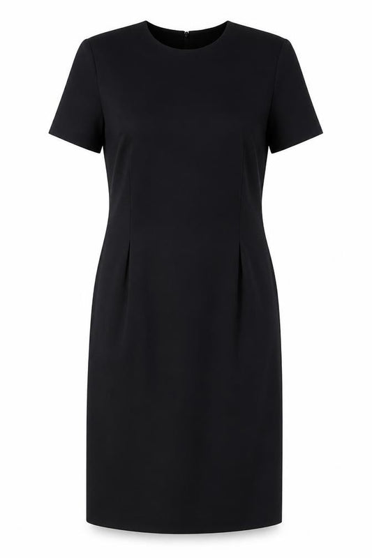 Front view of Leslie Fay Petite Women's Black, size 10, Sheath Dress