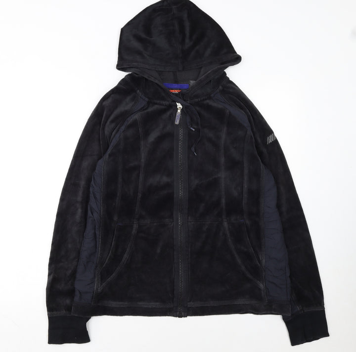 DKNY Active Women Black Full Zip Hoodie XL Fleece Zip Front Casual
