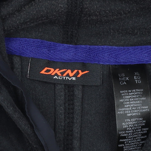 DKNY Active Women Black Full Zip Hoodie XL Fleece Zip Front Casual