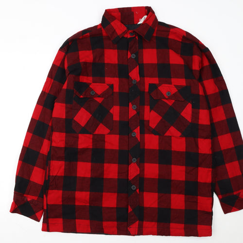 H Valentino Men's Red Check Flannel Cotton Lined Jacket Size M