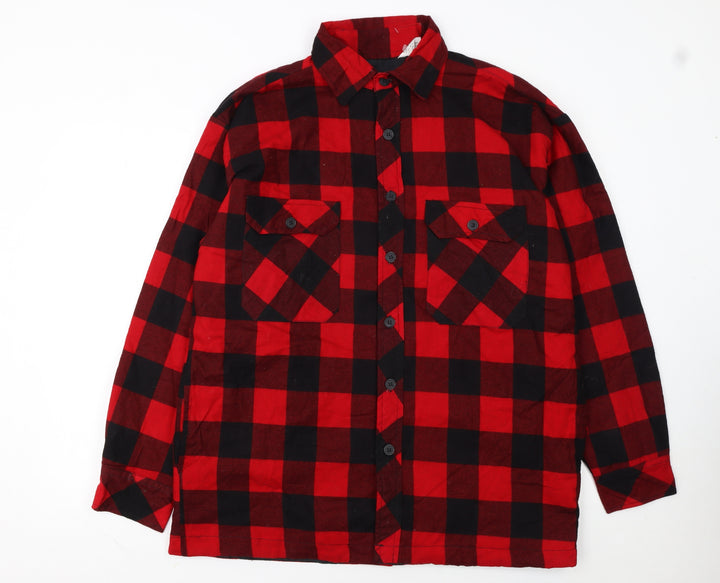 H Valentino Men's Red Check Flannel Cotton Lined Jacket Size M