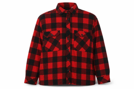 Front view of H Valentino Men's Red Check Flannel Cotton Lined Jacket, size M