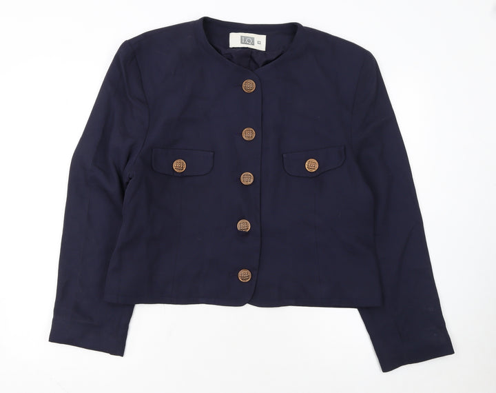 I.Q. Women's Navy Blue Suit Jacket Size 18 Classic Long Sleeve