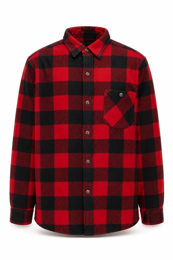 Front view of Misty Mountain men’s red check flannel outdoor jacket m