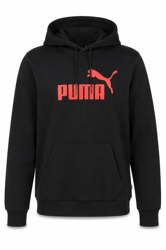 Front view of Puma Men's Black Pullover Hoodie Large Logo Sweatshirt