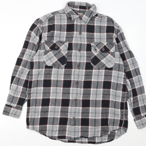 Duluth Trading Co Men's Grey Check Flannel Button-Up Shirt M Regular Fit