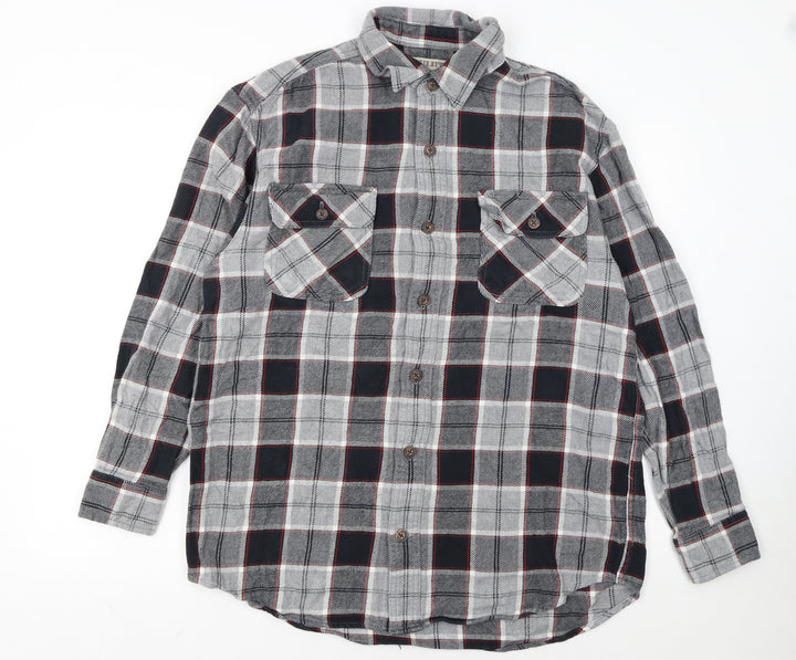 Duluth Trading Co Men's Grey Check Flannel Button-Up Shirt M Regular Fit