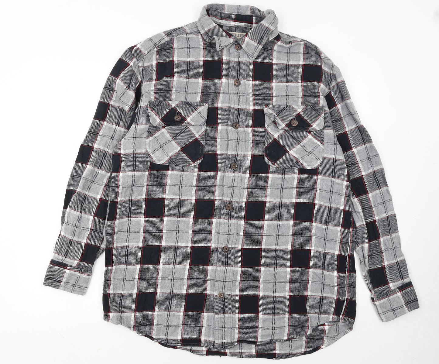 Duluth Trading Co Men's Grey Check Flannel Button-Up Shirt M Regular Fit