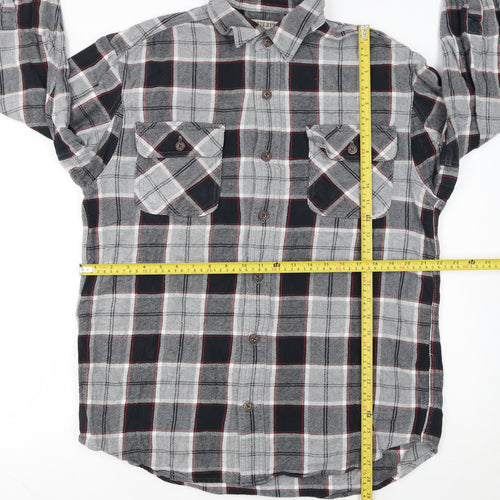 Duluth Trading Co Men's Grey Check Flannel Button-Up Shirt M Regular Fit