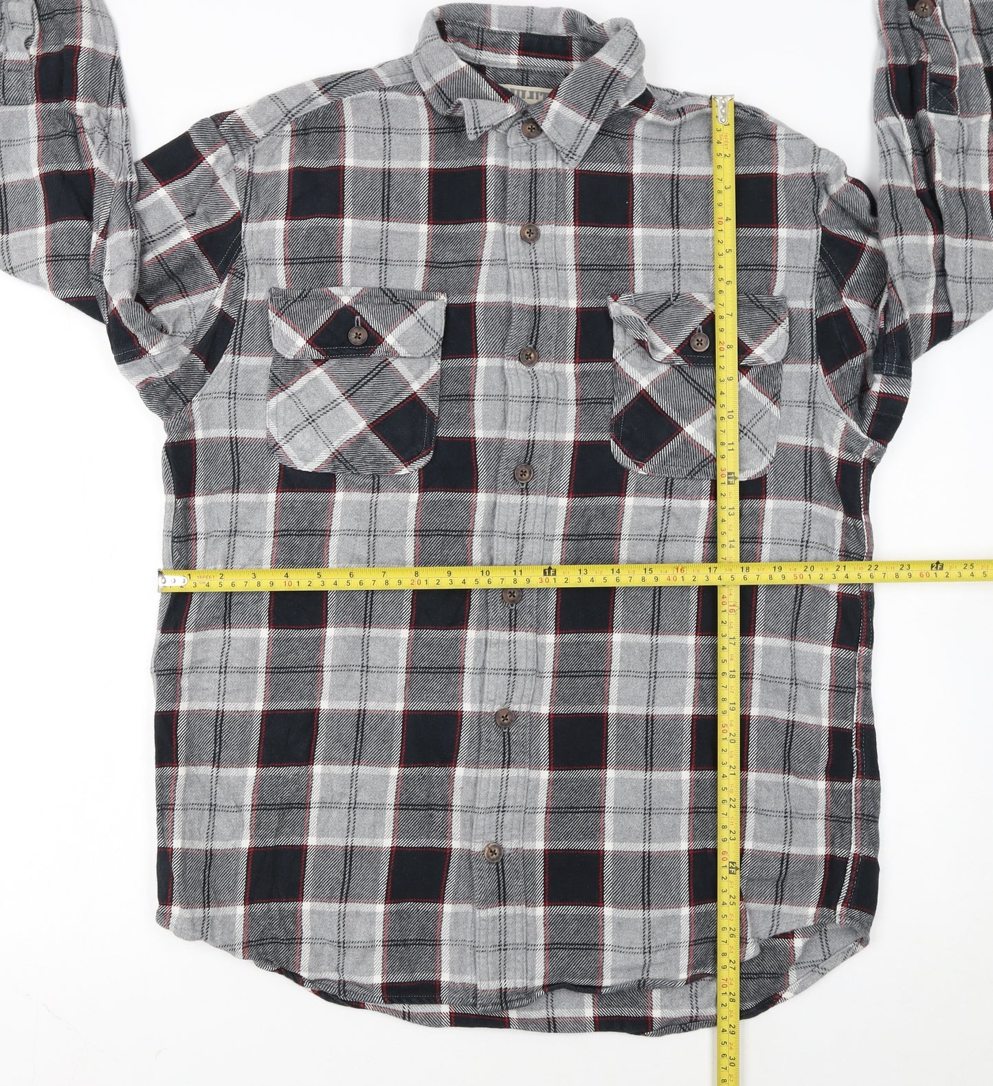 Duluth Trading Co Men's Grey Check Flannel Button-Up Shirt M Regular Fit