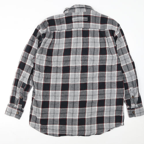 Duluth Trading Co Men's Grey Check Flannel Button-Up Shirt M Regular Fit