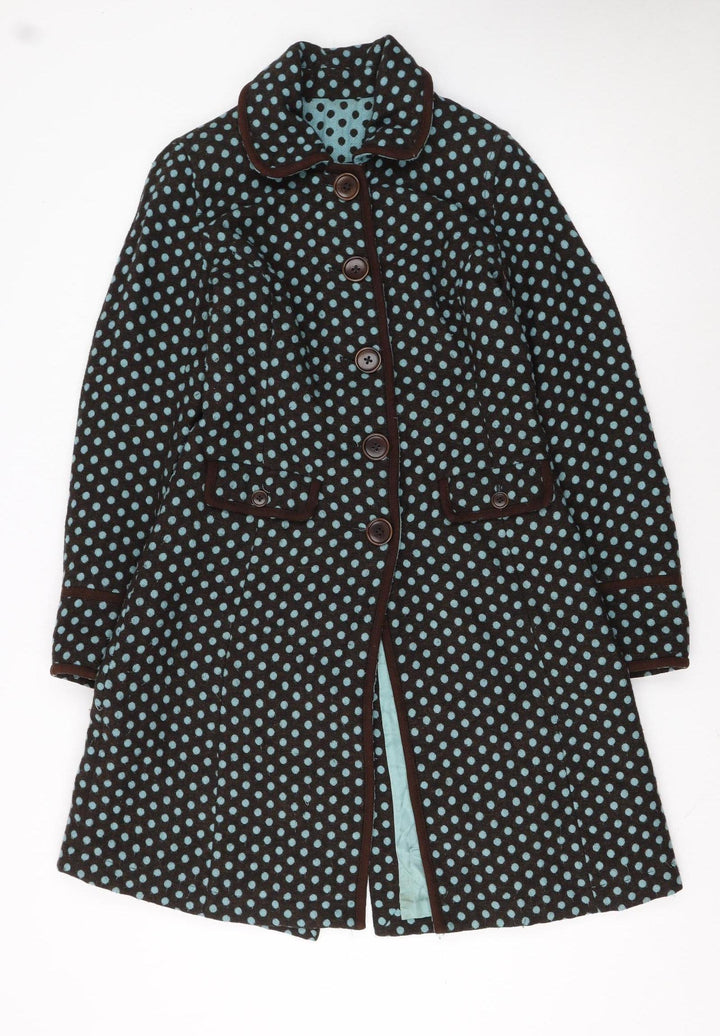 Boden Women’s Brown Polka Dot Wool Blend Mid-Length Coat Size 10