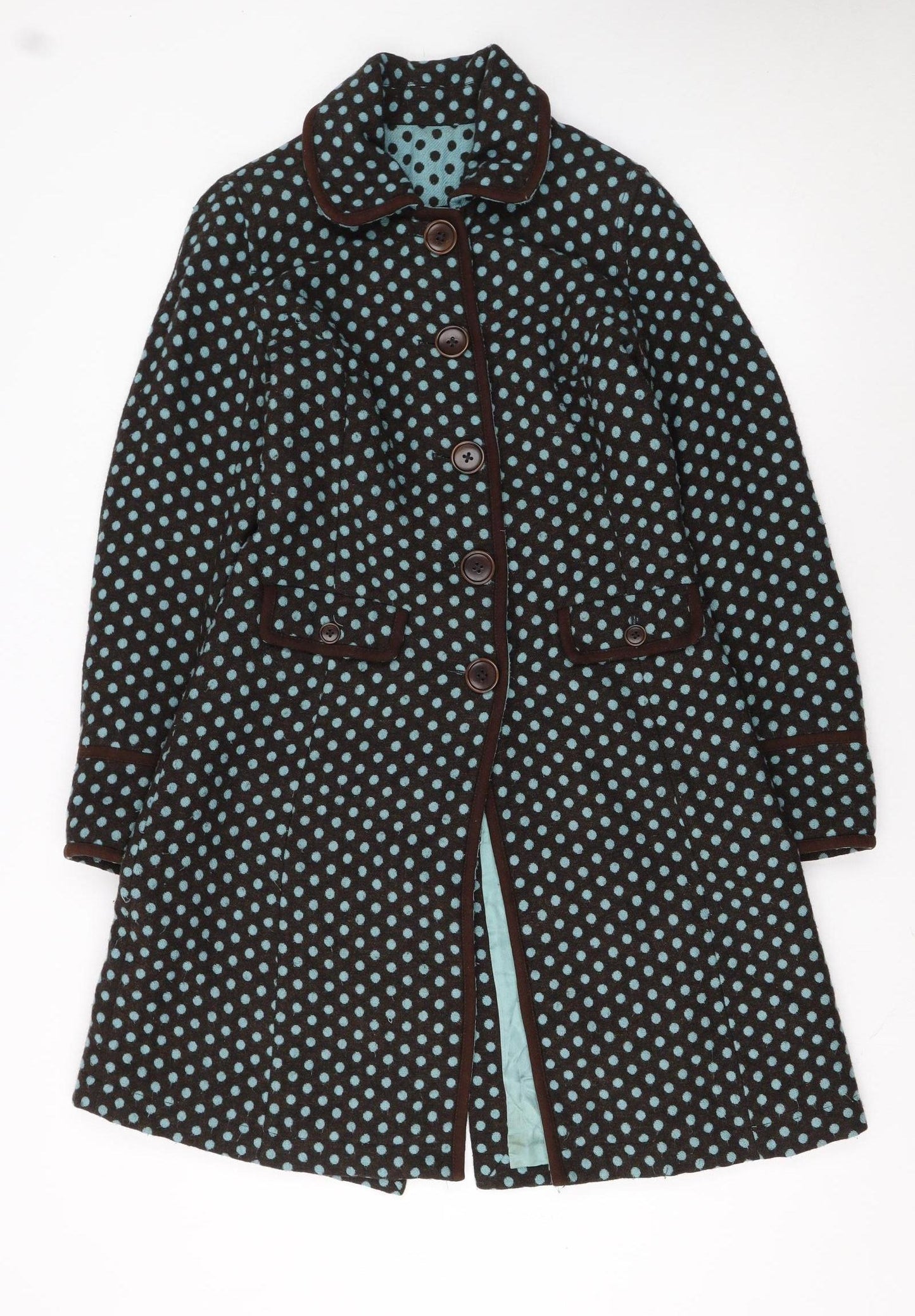 Boden Women’s Brown Polka Dot Wool Blend Mid-Length Coat Size 10