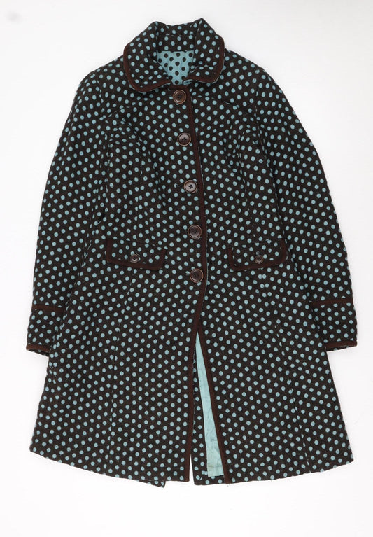 Boden Women’s Brown Polka Dot Wool Blend Mid-Length Coat Size 10