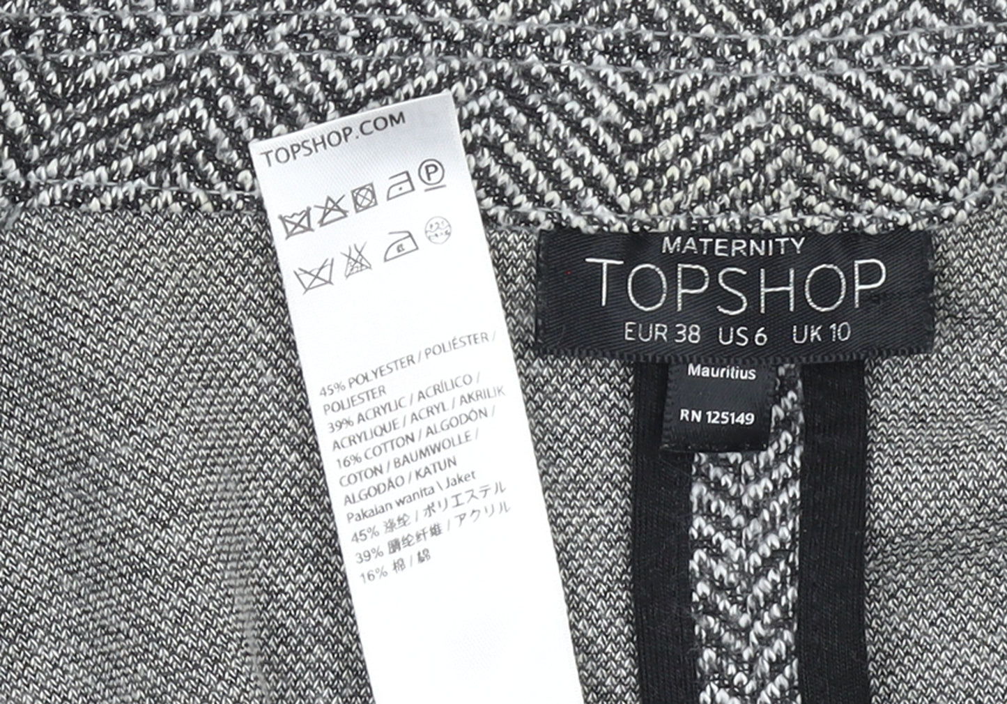 Topshop Maternity Grey Herringbone Longline Blazer Jacket UK 10