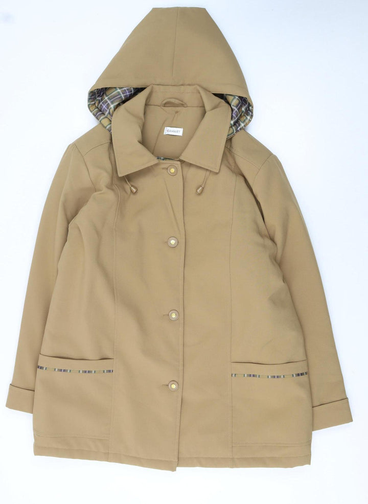 Damart Women's Beige Hooded Mid-Length Rain Coat Size 18