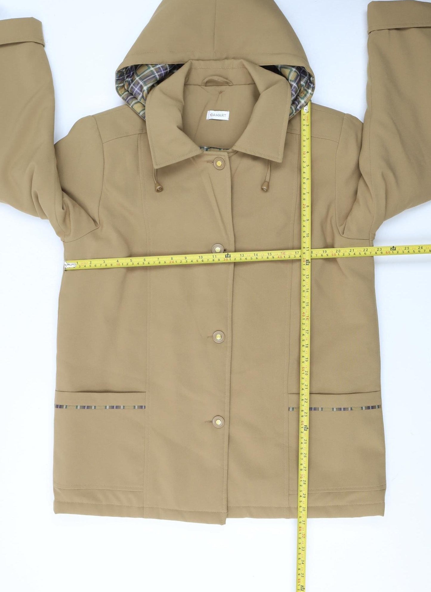 Damart Women's Beige Hooded Mid-Length Rain Coat Size 18