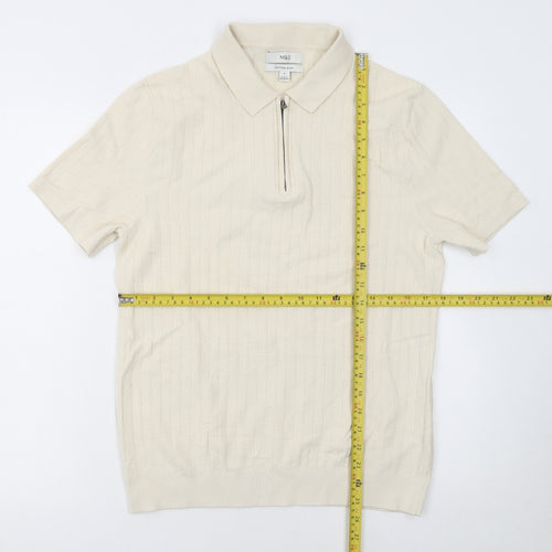 Marks and Spencer Men’s Ivory Cotton Polo M Zip Collar Knit Top