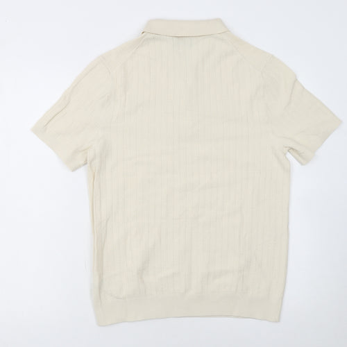 Marks and Spencer Men’s Ivory Cotton Polo M Zip Collar Knit Top