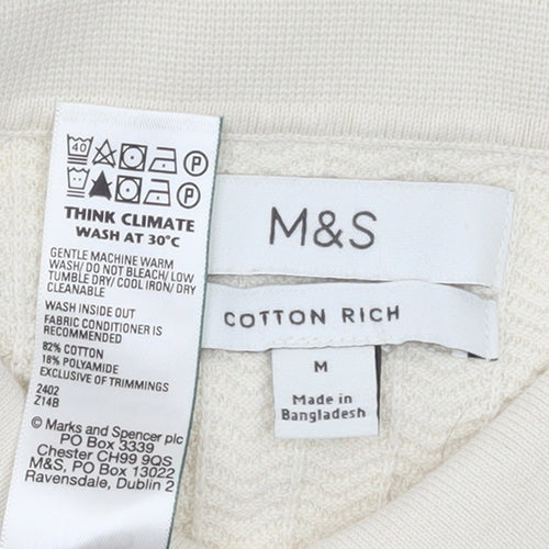 Marks and Spencer Men’s Ivory Cotton Polo M Zip Collar Knit Top