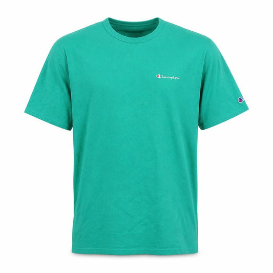 Front view of Champion Men's Green Cotton Crew Neck Short Sleeve T-Shirt, size L