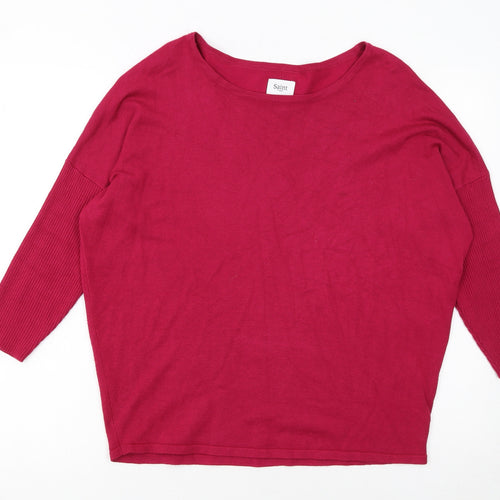 Saint Tropez Women’s Red Boat Neck 3/4 Sleeve Knit Jumper M