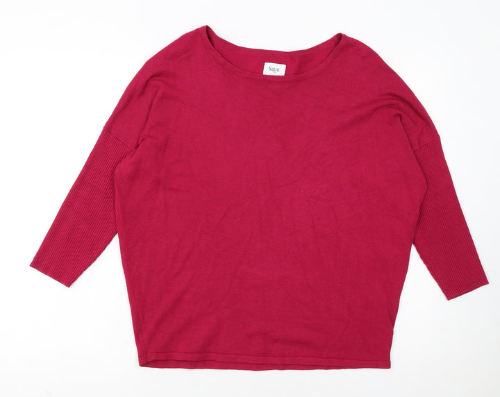 Saint Tropez Women’s Red Boat Neck 3/4 Sleeve Knit Jumper M
