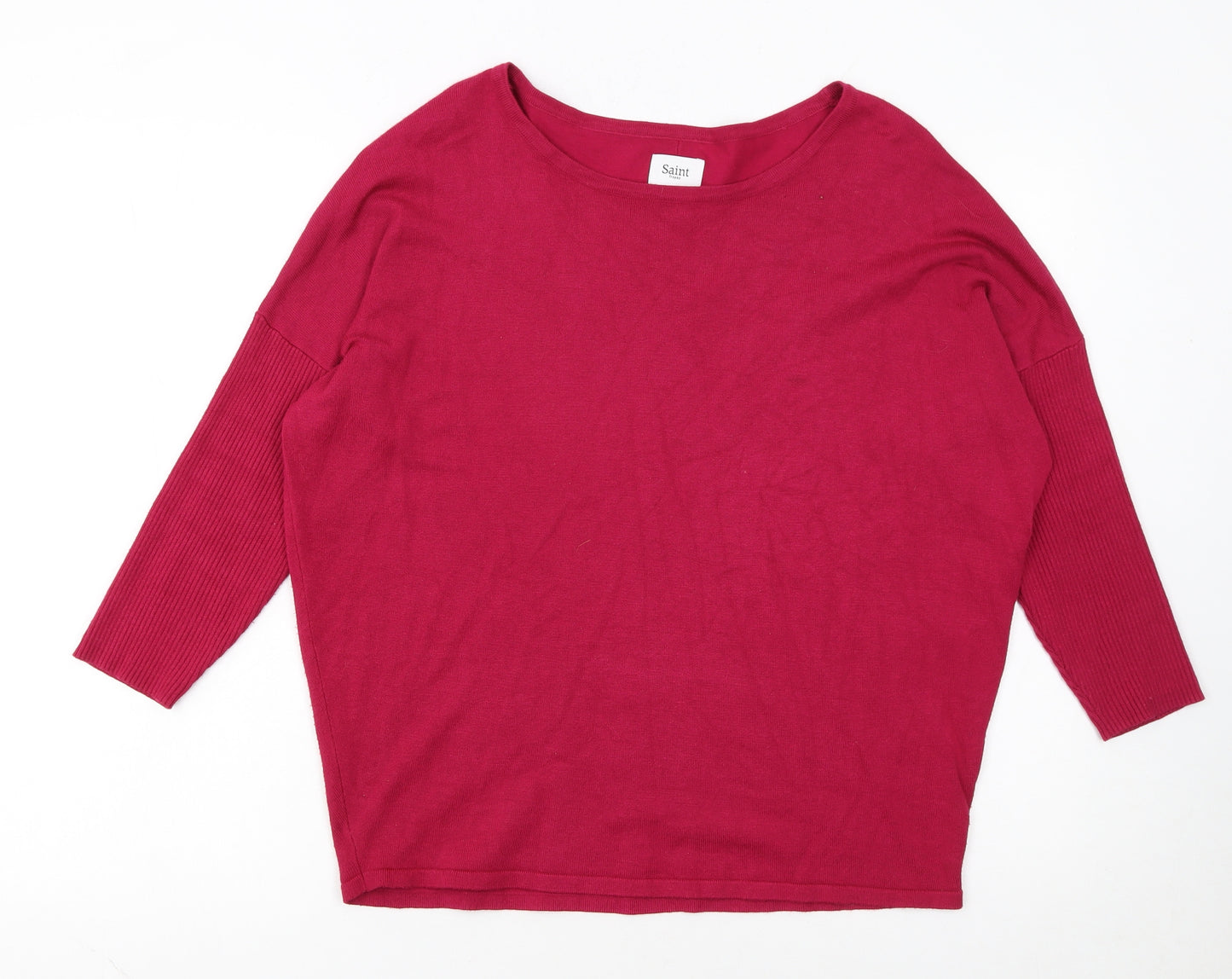 Saint Tropez Women’s Red Boat Neck 3/4 Sleeve Knit Jumper M