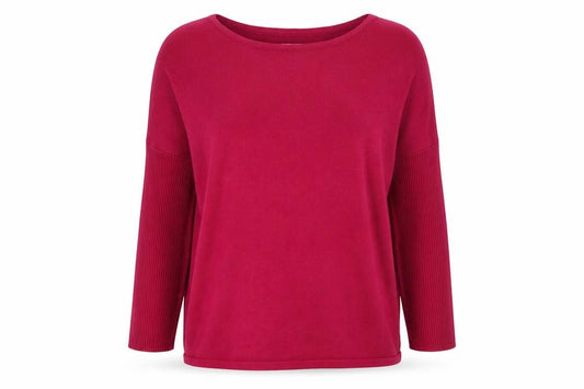 Front view of Saint Tropez Women’s Red Boat Neck 3/4 Sleeve Knit Jumper M