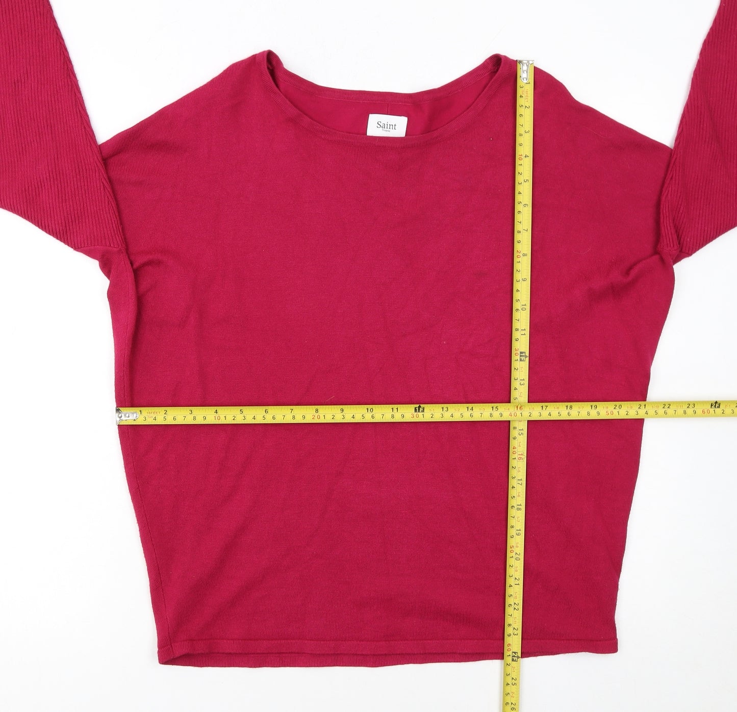 Saint Tropez Women’s Red Boat Neck 3/4 Sleeve Knit Jumper M