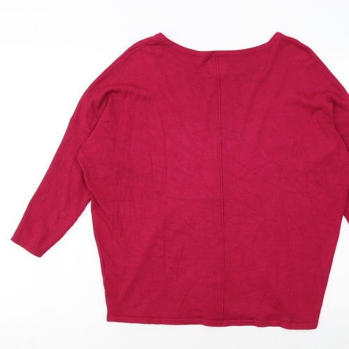 Saint Tropez Women’s Red Boat Neck 3/4 Sleeve Knit Jumper M