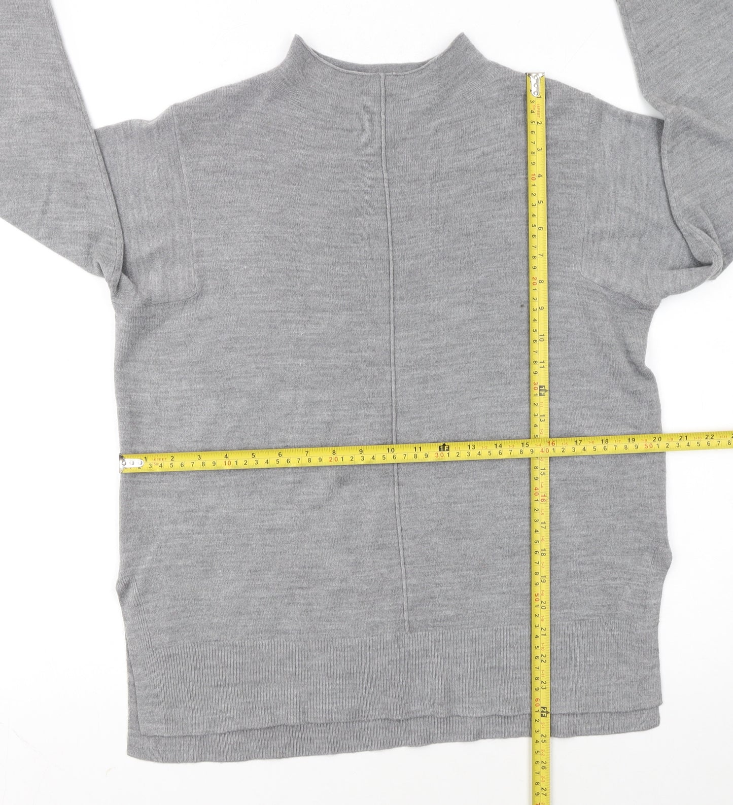 Marks and Spencer Women's Grey Mock Neck Knit Jumper Size M