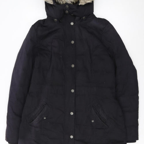 FatFace Women’s Black Faux Fur Hooded Parka Coat Size 14