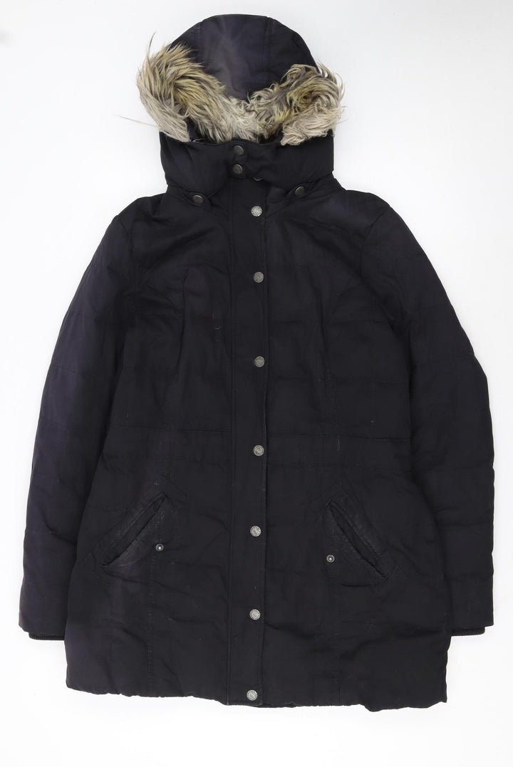 FatFace Women’s Black Faux Fur Hooded Parka Coat Size 14