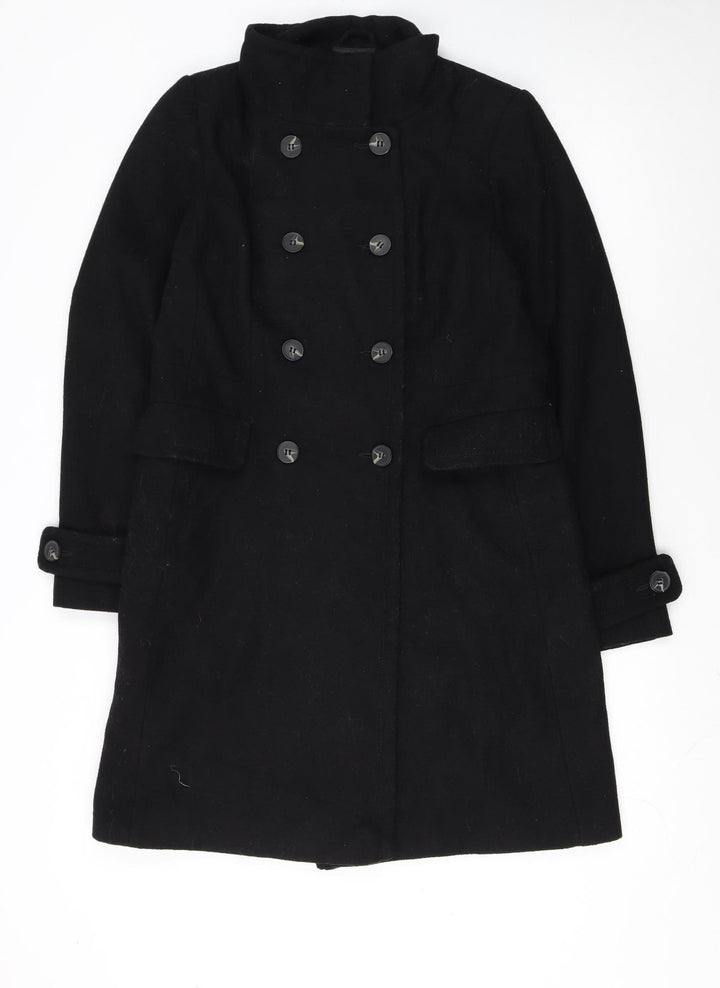 Next Womens Black Wool Blend Pea Coat UK 10 Classic Mid-Length