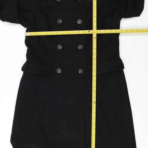 Next Womens Black Wool Blend Pea Coat UK 10 Classic Mid-Length