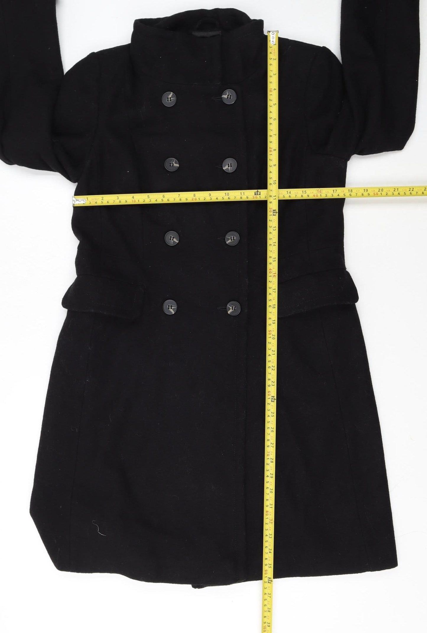 Next Womens Black Wool Blend Pea Coat UK 10 Classic Mid-Length