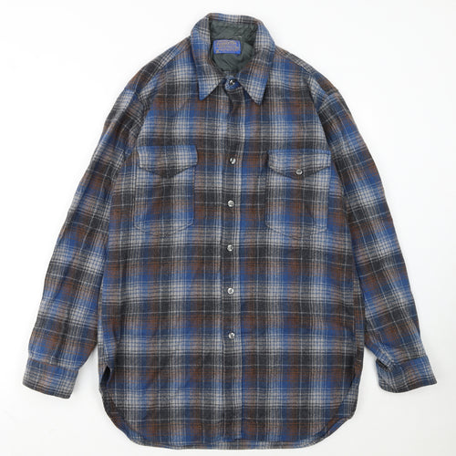 Pendleton Women Blue Plaid Wool Flannel Button-Up Shirt Size 16