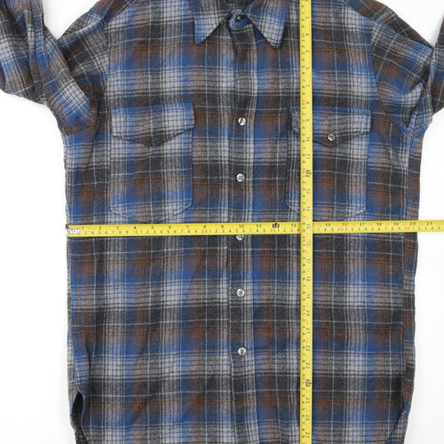Pendleton Women Blue Plaid Wool Flannel Button-Up Shirt Size 16