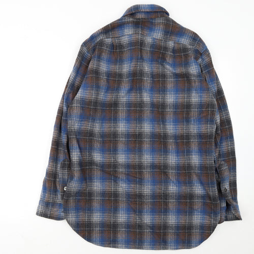 Pendleton Women Blue Plaid Wool Flannel Button-Up Shirt Size 16