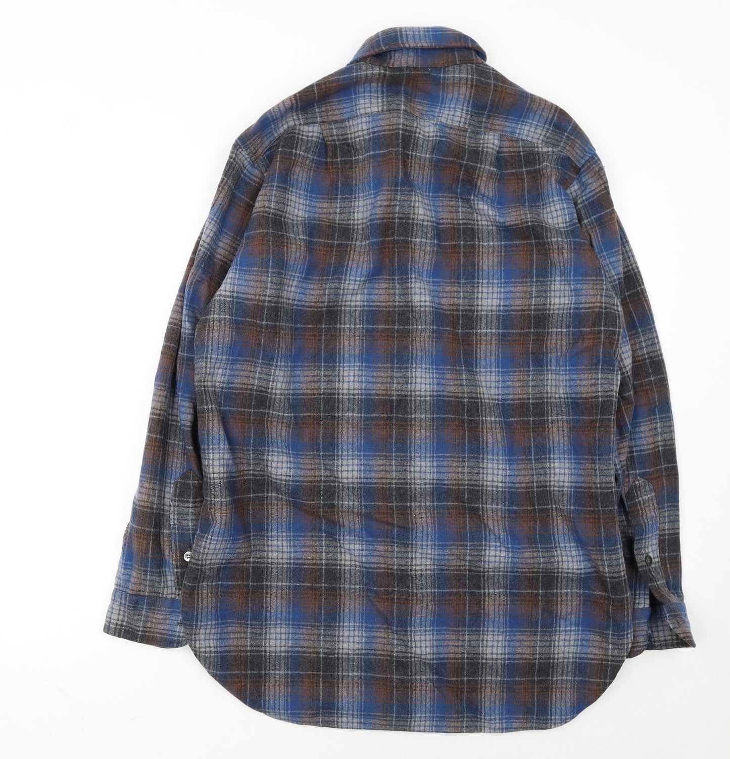 Pendleton Women Blue Plaid Wool Flannel Button-Up Shirt Size 16