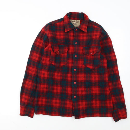 Sport Togs Men Red Wool Plaid Flannel Button-Up Shirt S Vintage