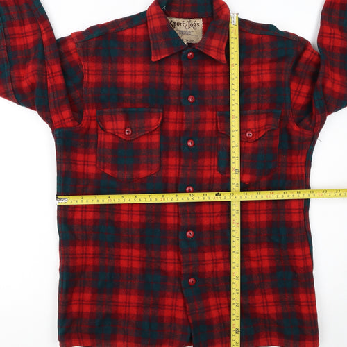 Sport Togs Men Red Wool Plaid Flannel Button-Up Shirt S Vintage