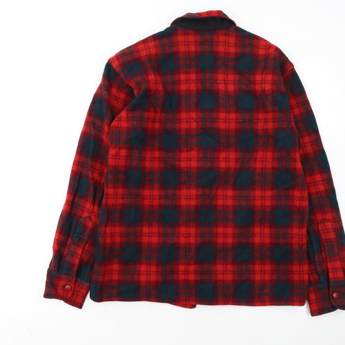 Sport Togs Men Red Wool Plaid Flannel Button-Up Shirt S Vintage