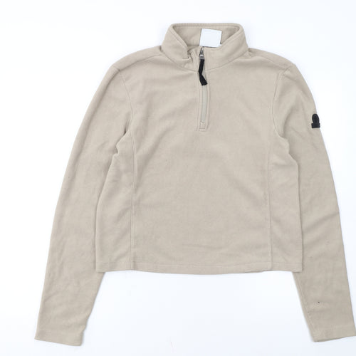 TOG24 Women Beige Fleece 1/2 Zip Pullover Sweatshirt S