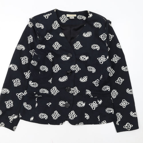 Medici by Gill Harvey Women's Black Embroidered Cotton Blazer Size 10