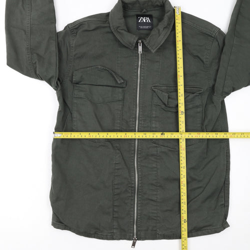 ZARA Women Green Cotton Twill Zip Military Jacket Size M