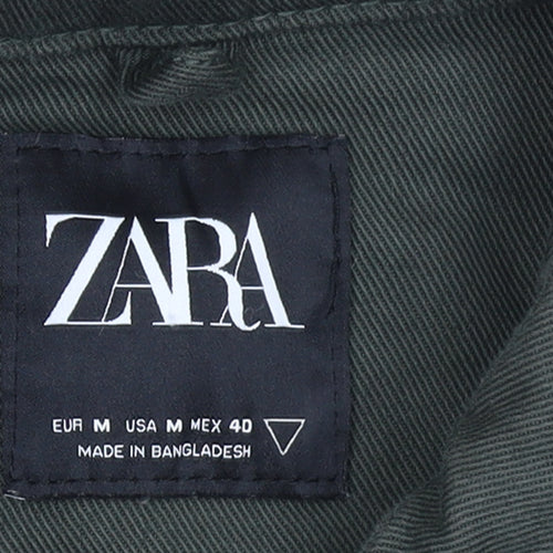 ZARA Women Green Cotton Twill Zip Military Jacket Size M