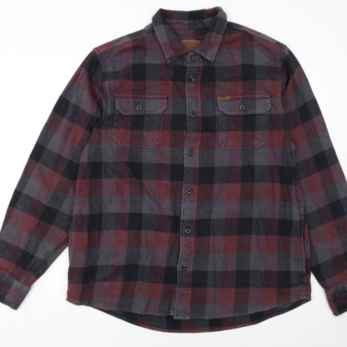 Orvis Men's Red Check Flannel Button-Up Shirt Size L Regular Fit