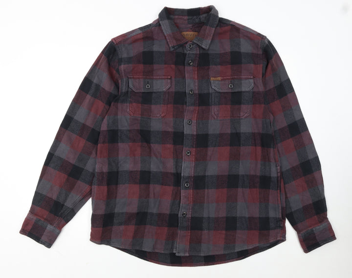 Orvis Men's Red Check Flannel Button-Up Shirt Size L Regular Fit
